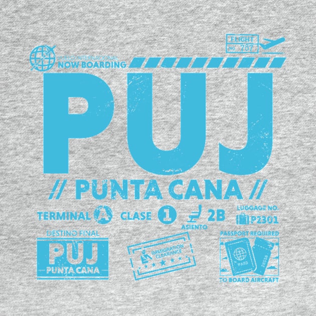 Vintage Punta Cana PUJ Airport Code Travel Day Retro Travel Tag Dominican Republic by Now Boarding